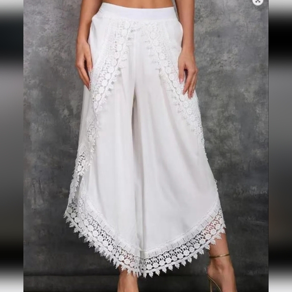 Lace Detail Wide Leg Pants Plus Size - Picture 1 of 3